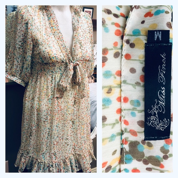 Retro Miss Finch Ruffled Sheer Splatter Dress M/L